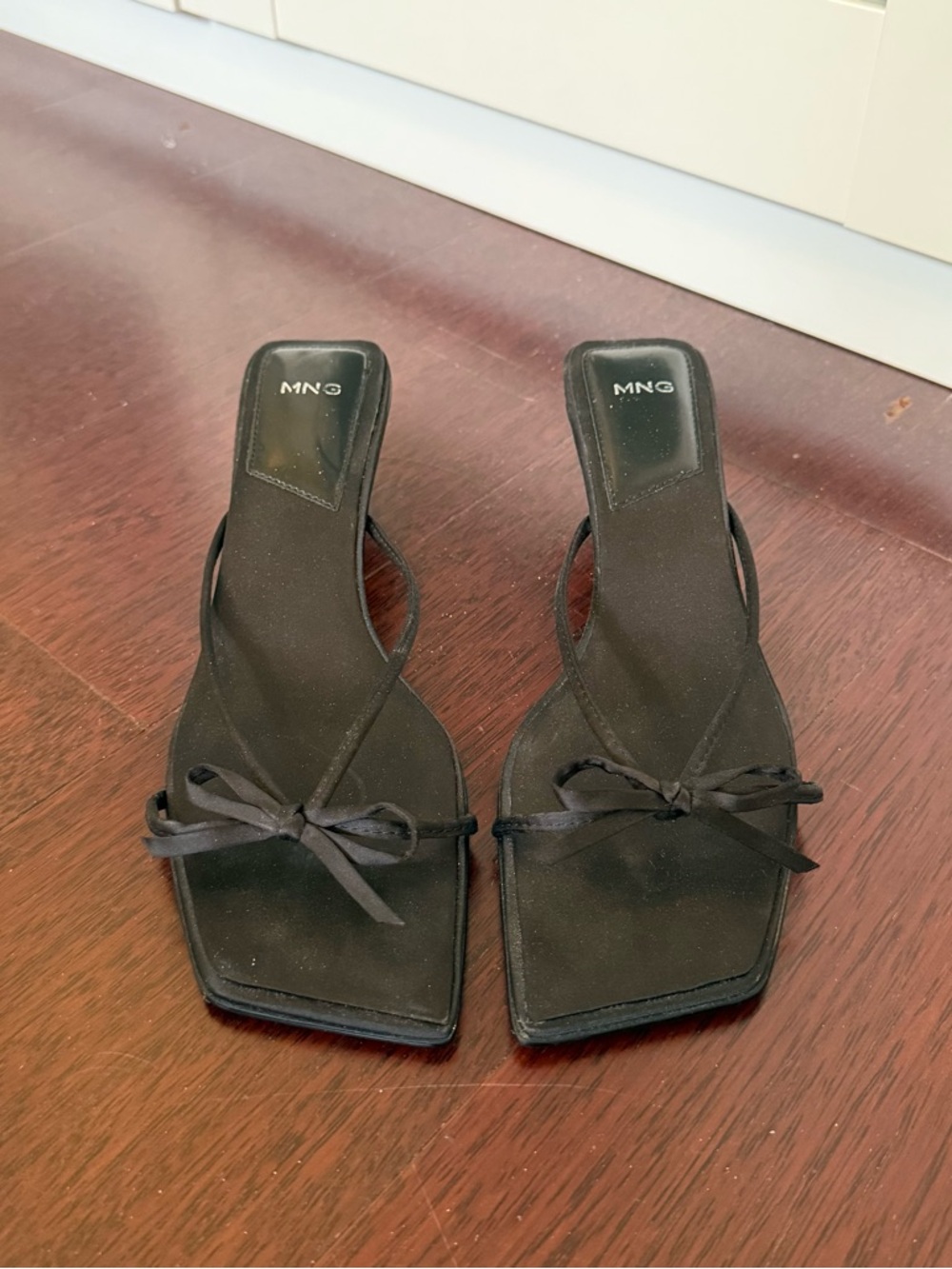 Mango Black Kitten Heel Mules Sandal with Bow - Picture 3 of 6